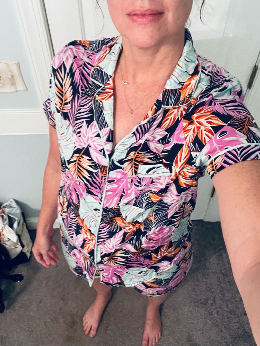 Kensie Tropical Leaf Print Short Pajama Set in Navy, Pink, Mint & Orange